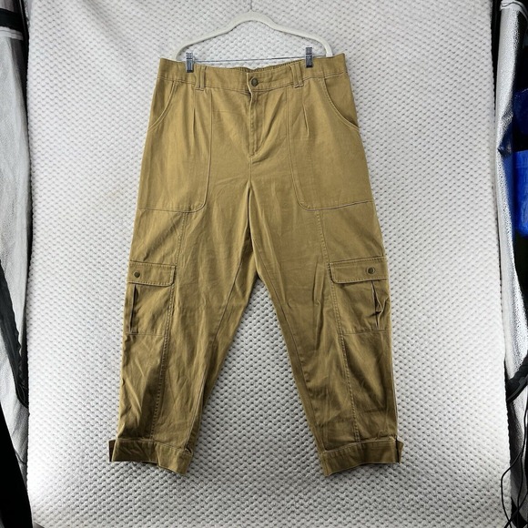 Knox Rose Cropped‎ Cargo Pants High Waist Casual Trousers Khaki XL - Picture 1 of 12